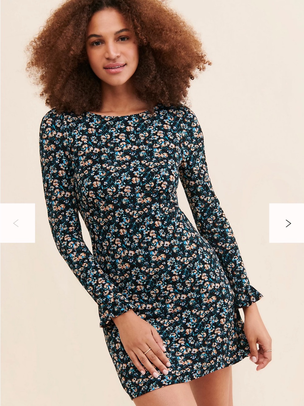 Free People Say Hello Mini Dress Floral Long-Sleeve Mini Dress in Black and Blue